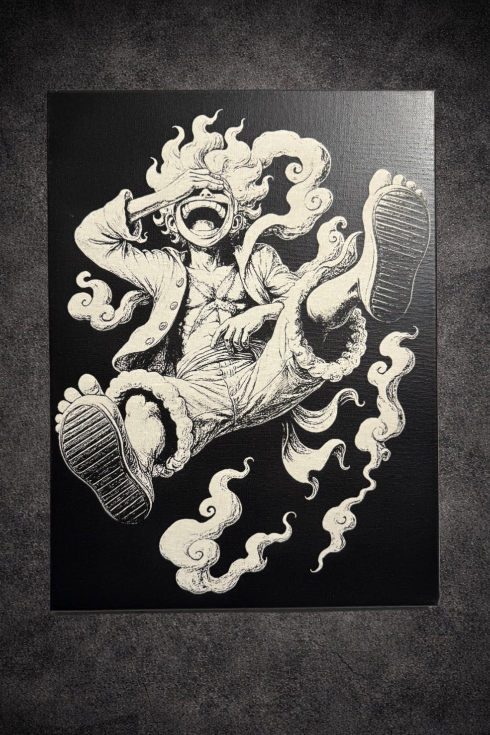 Tableau pirate souriant style manga noir et blanc décoration murale anime 30x40 cm - DesignRomArt