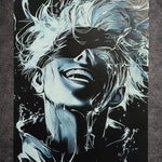 Tableau portrait extatique énergie libérée noir et bleu – décoration murale moderne 30x40 cm - DesignRomArt