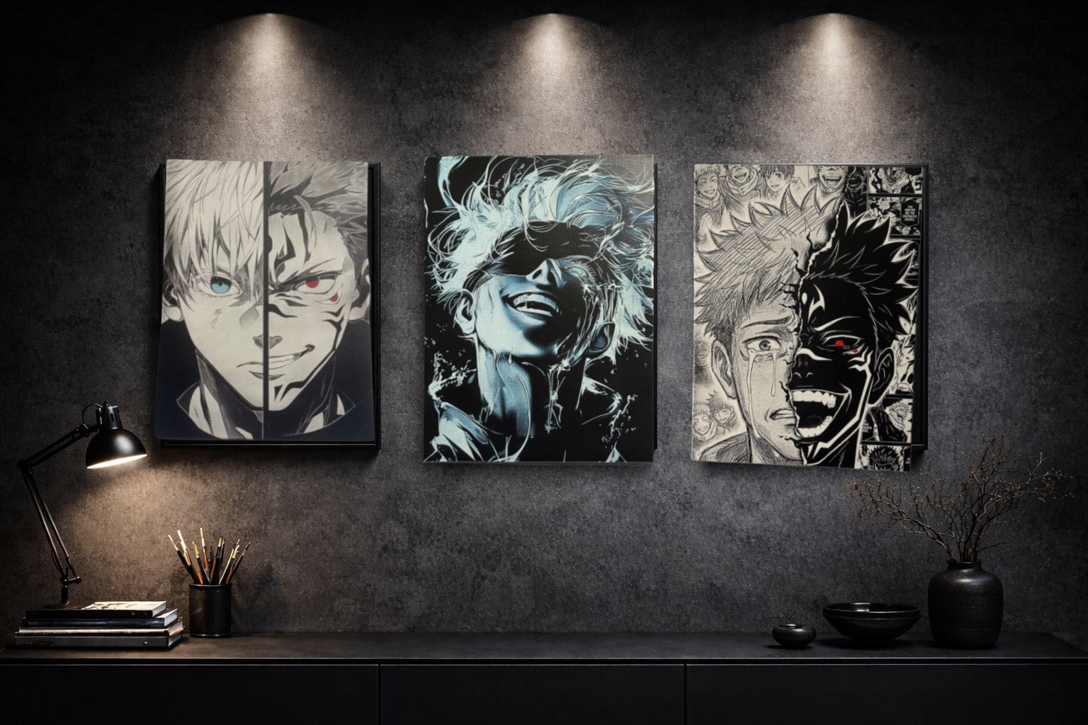 Tableau portrait extatique énergie libérée noir et bleu – décoration murale moderne 30x40 cm - DesignRomArt