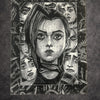 Tableau portrait héroïne regard intense univers industriel noir et blanc décoration murale 30x40 cm - DesignRomArt