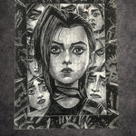 Tableau portrait héroïne regard intense univers industriel noir et blanc décoration murale 30x40 cm - DesignRomArt