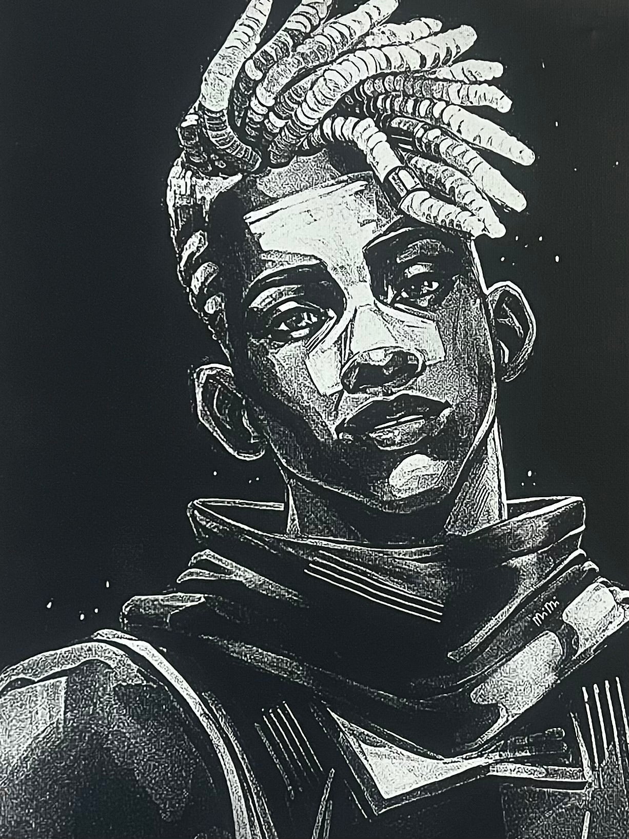 Tableau portrait stratège urbain univers futuriste noir et blanc décoration murale 30x40 cm - DesignRomArt