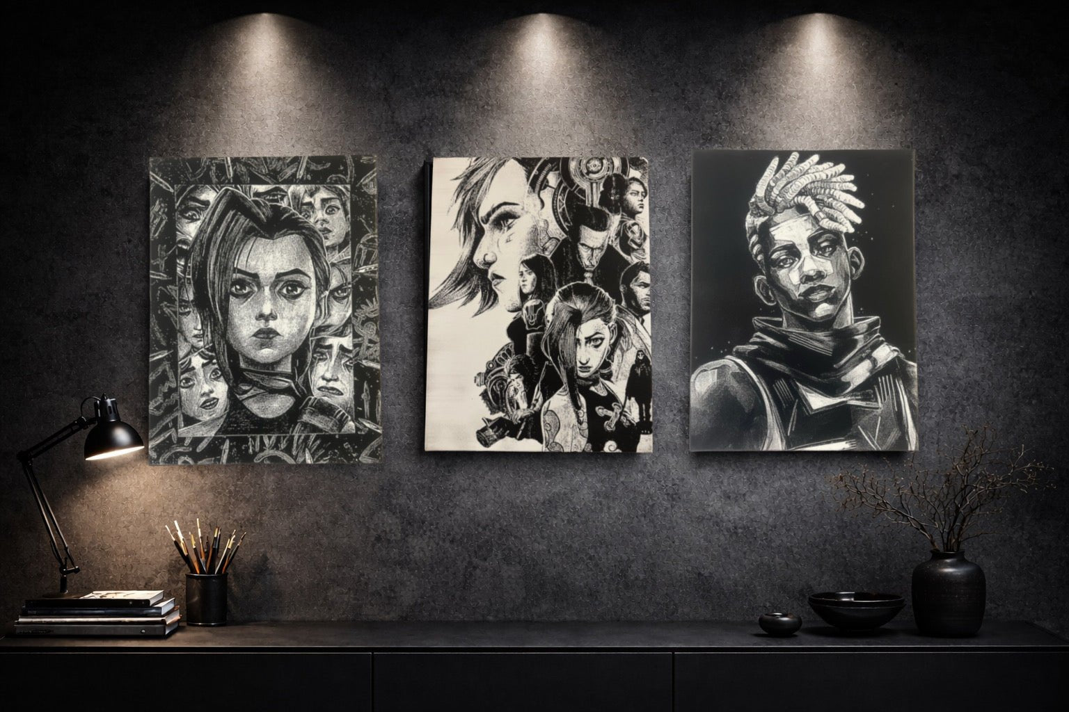 Tableau portrait stratège urbain univers futuriste noir et blanc décoration murale 30x40 cm - DesignRomArt