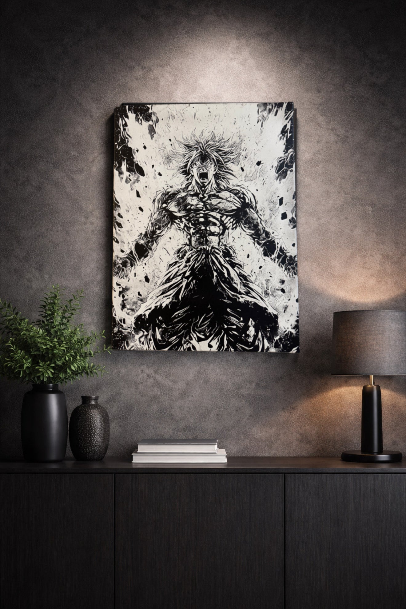 Tableau puissance déchaînée – Art manga noir et blanc explosif – Toile 30x40 cm - DesignRomArt