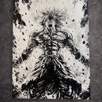 Tableau puissance déchaînée – Art manga noir et blanc explosif – Toile 30x40 cm - DesignRomArt