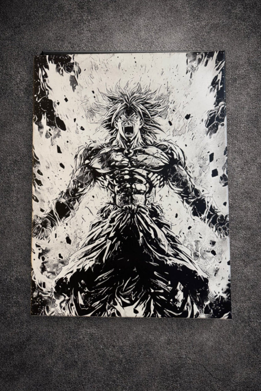 Tableau puissance déchaînée – Art manga noir et blanc explosif – Toile 30x40 cm - DesignRomArt