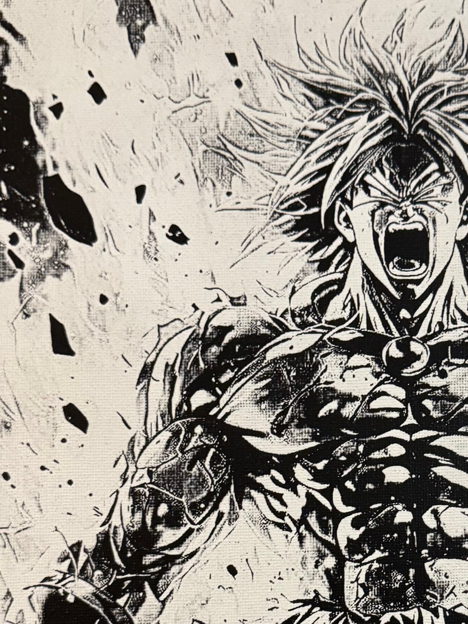 Tableau puissance déchaînée – Art manga noir et blanc explosif – Toile 30x40 cm - DesignRomArt