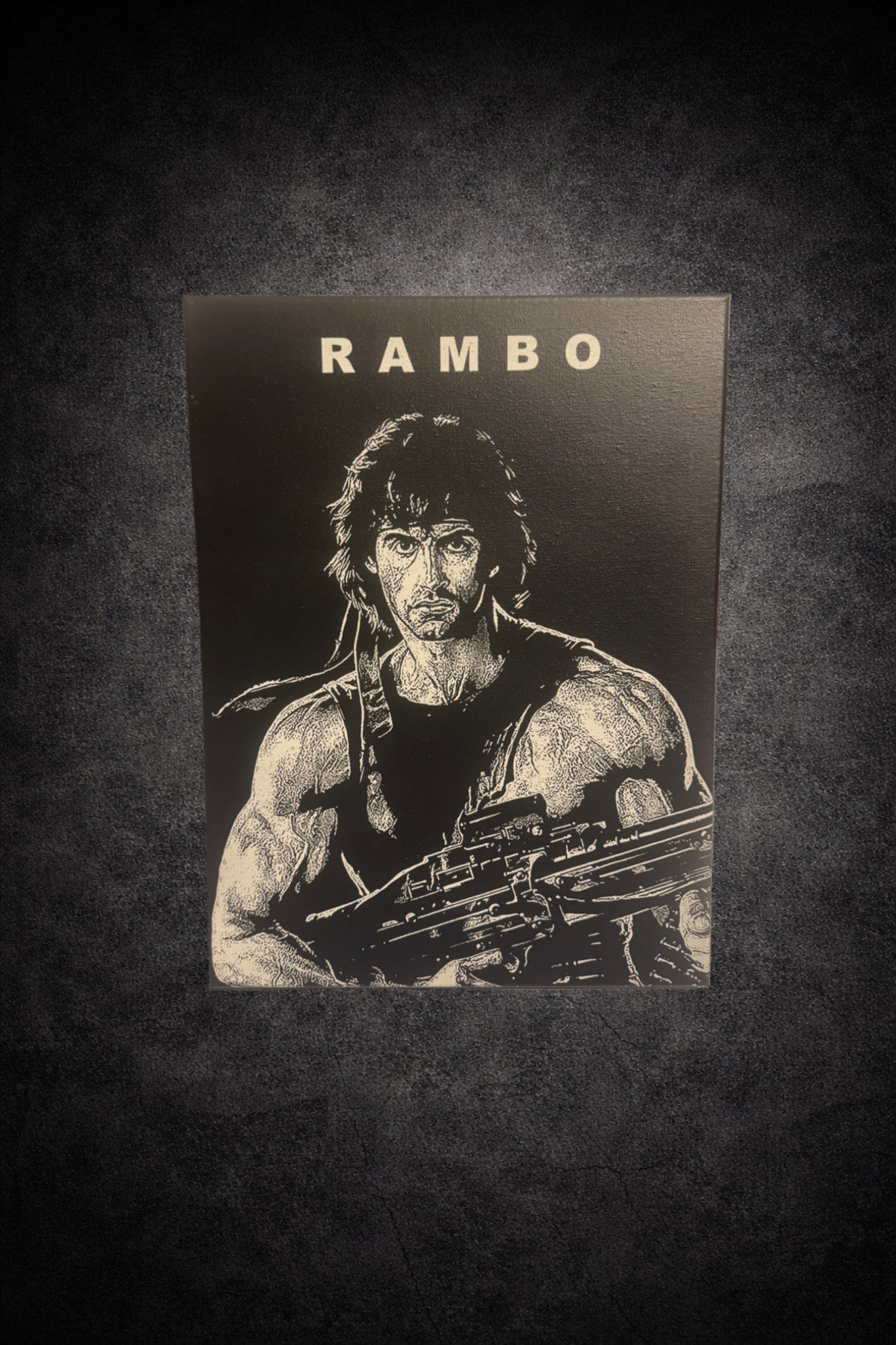Tableau Rambo film culte action noir et blanc décoration murale 30x40 cm - DesignRomArt