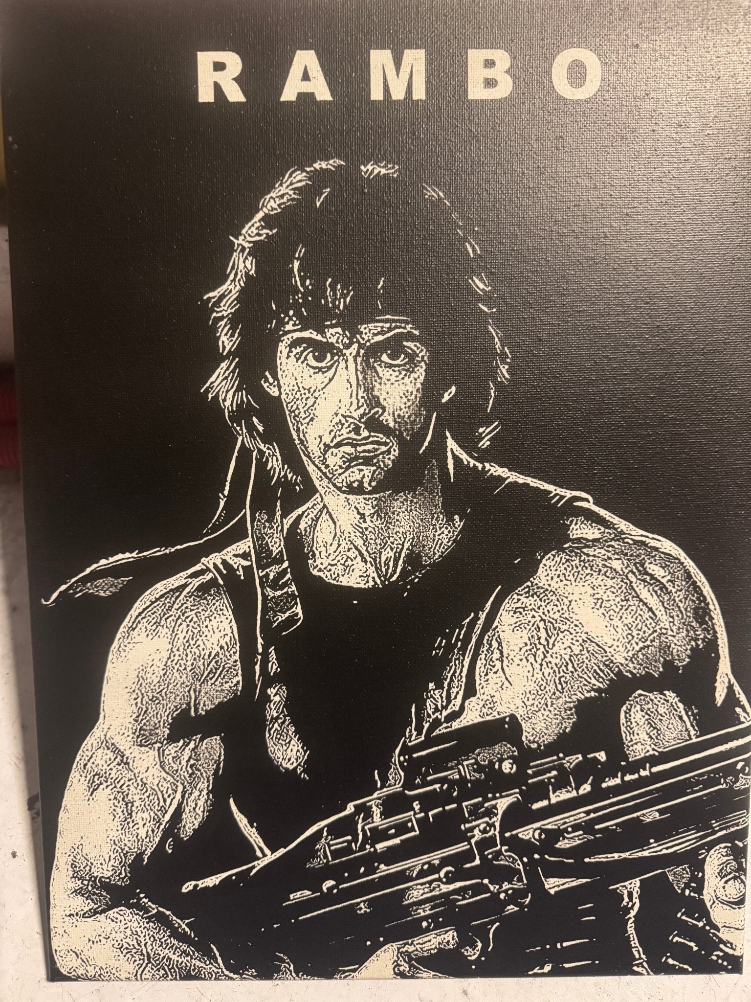 Tableau Rambo film culte action noir et blanc décoration murale 30x40 cm - DesignRomArt
