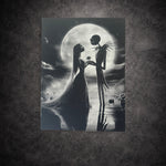 Tableau couple face à la lune en noir et blanc – art gothique romantique 30x40 cm