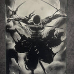 Tableau samouraï en attaque aérienne sous pleine lune style épique noir et blanc décoration murale 30x40 cm - DesignRomArt