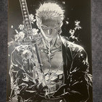 Tableau samouraï stoïque tenant son katana style épique noir et blanc décoration murale 30x40 cm - DesignRomArt