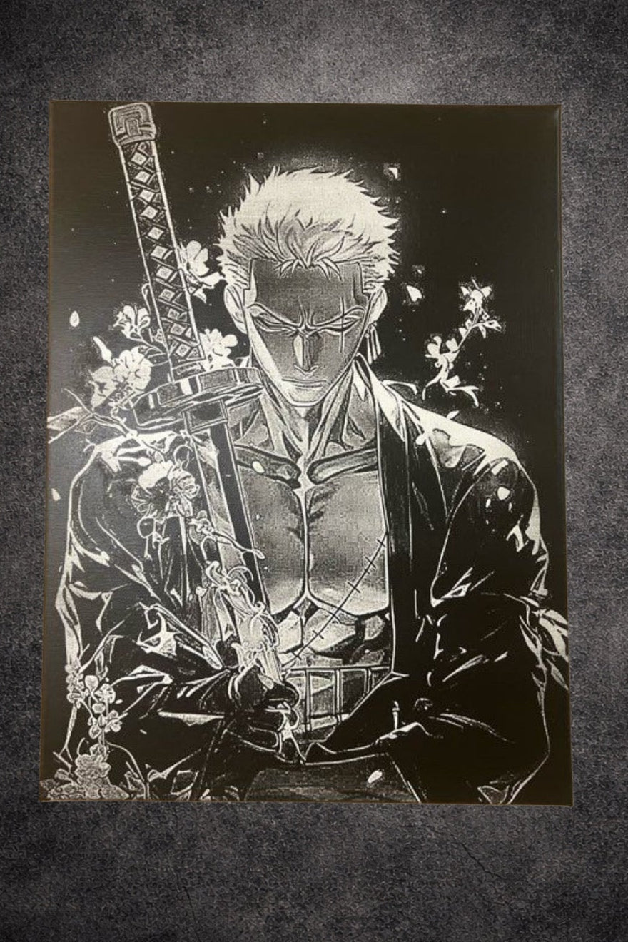 Tableau samouraï stoïque tenant son katana style épique noir et blanc décoration murale 30x40 cm - DesignRomArt
