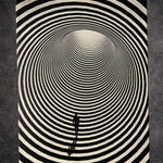 Tableau silhouette dans un tunnel d’illusion circulaire infinie et spirale de profondeur noir et blanc – décoration murale moderne 30x40 cm - DesignRomArt