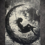 Tableau silhouette féminine suspendue dans un cercle d’ombre noir et blanc décoration murale 30x40 cm - DesignRomArt