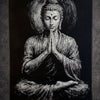 Tableau silhouette méditation spirituelle halo lumineux noir et blanc décoration murale 30x40 cm - DesignRomArt