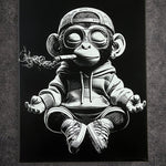 Tableau singe street art attitude rebelle noir et blanc décoration murale 30x40 cm - DesignRomArt