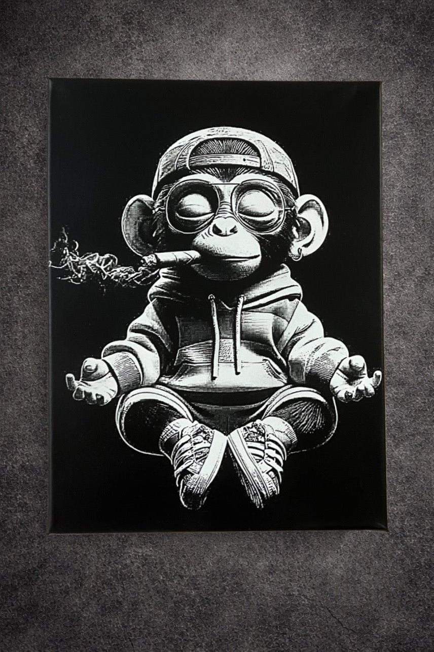 Tableau singe street art attitude rebelle noir et blanc décoration murale 30x40 cm - DesignRomArt