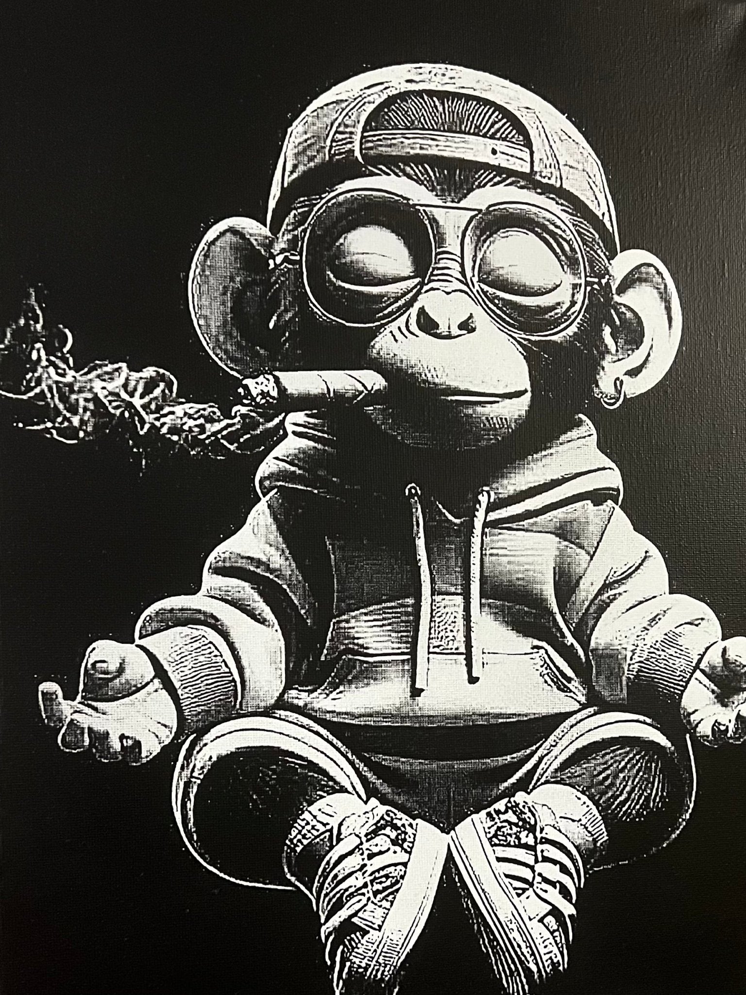 Tableau singe street art attitude rebelle noir et blanc décoration murale 30x40 cm - DesignRomArt