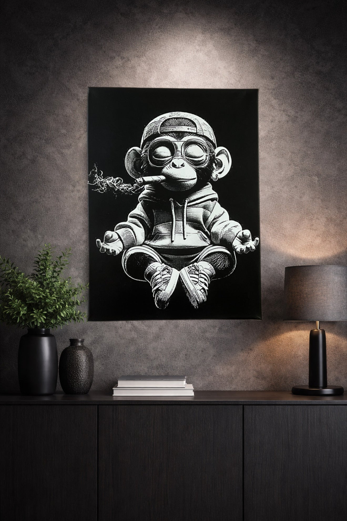 Tableau singe street art attitude rebelle noir et blanc décoration murale 30x40 cm - DesignRomArt