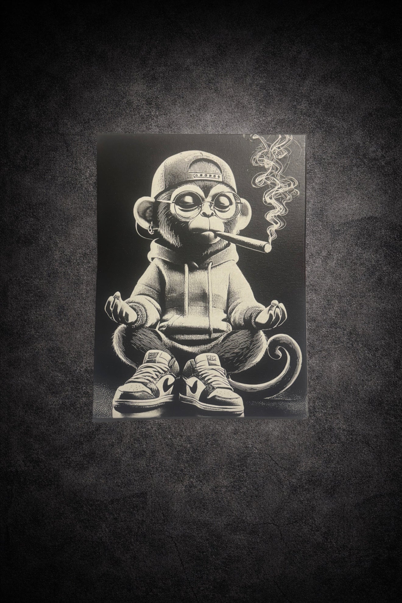 Tableau noir et blanc singe style street art moderne