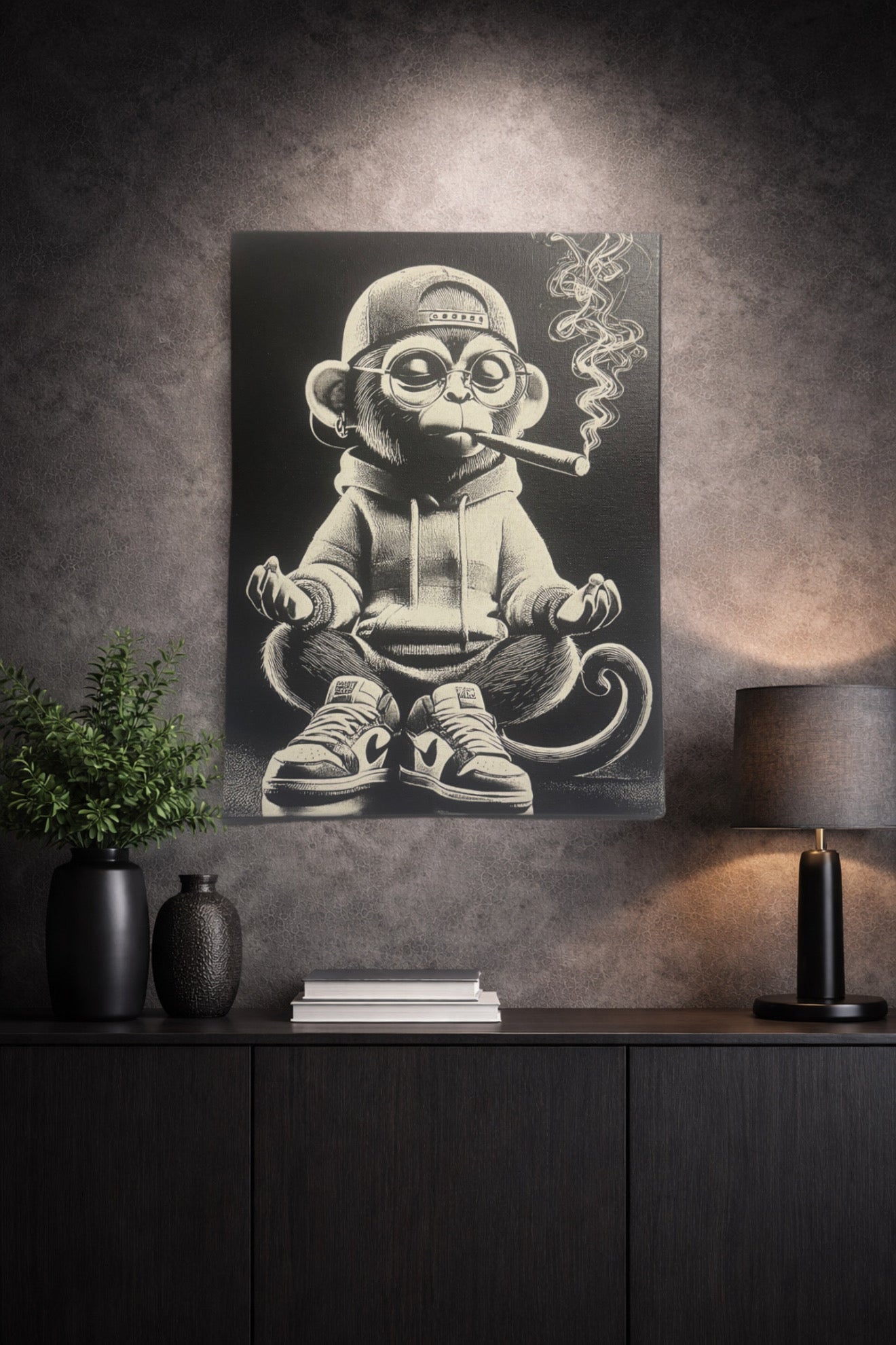 Tableau singe street art noir et blanc décoration murale moderne 30x40 cm - DesignRomArt