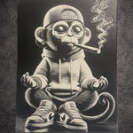 Tableau singe street art noir et blanc décoration murale moderne 30x40 cm - DesignRomArt