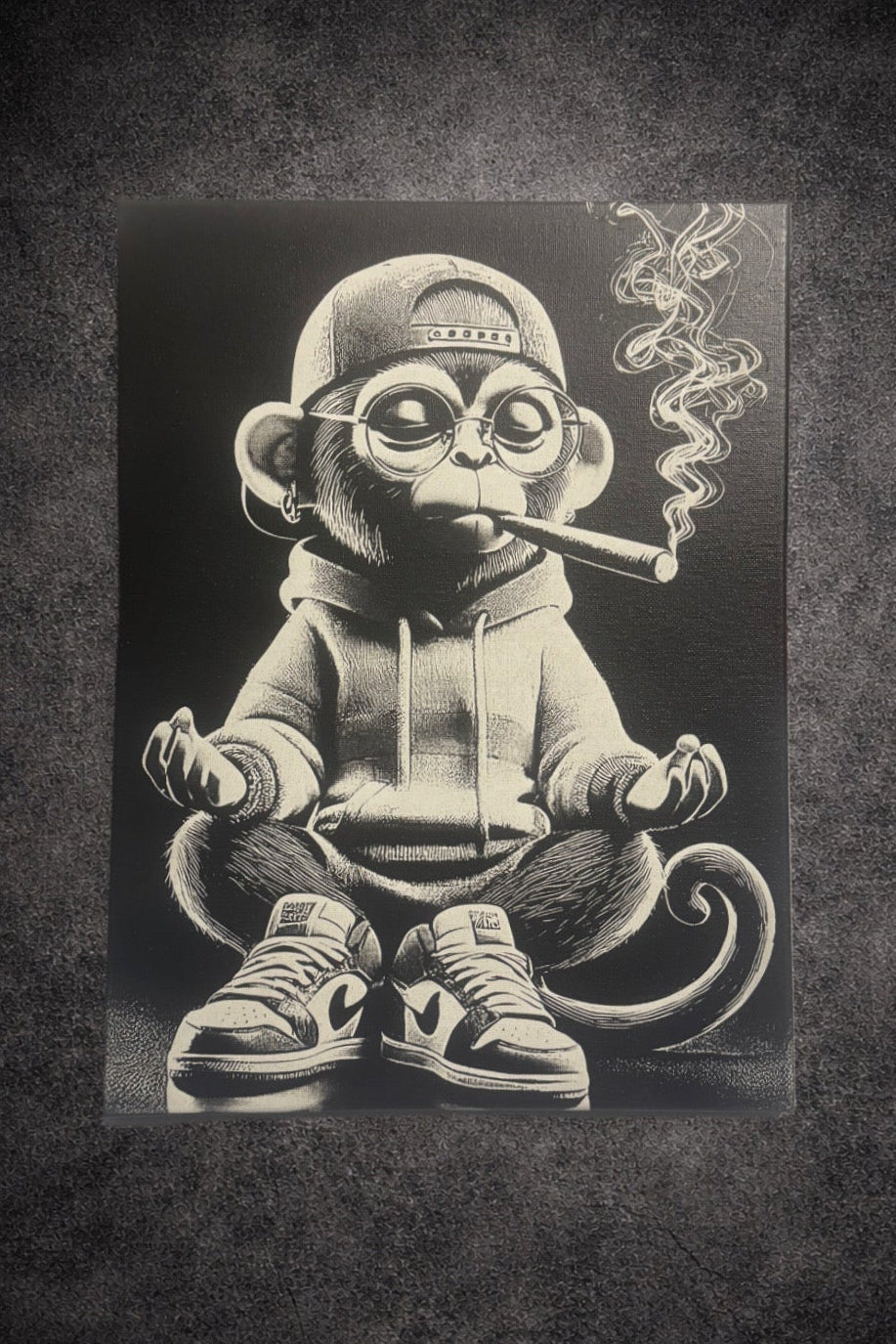 Tableau singe street art noir et blanc décoration murale moderne 30x40 cm - DesignRomArt