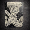 Tableau sorcier mystique énergie occulte univers manga sombre noir et blanc décoration murale 30x40 cm - DesignRomArt