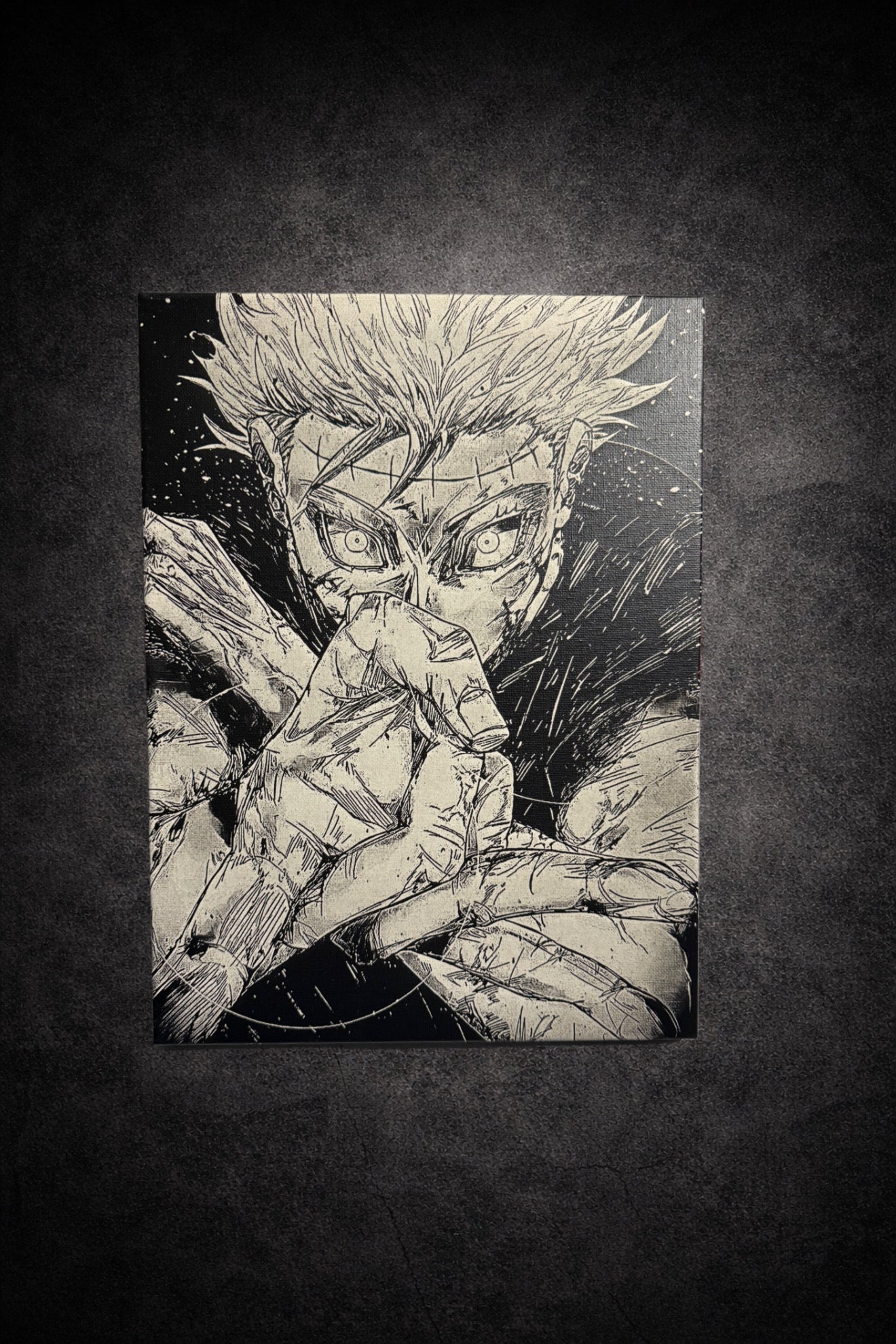 Tableau sorcier mystique énergie occulte univers manga sombre noir et blanc décoration murale 30x40 cm - DesignRomArt
