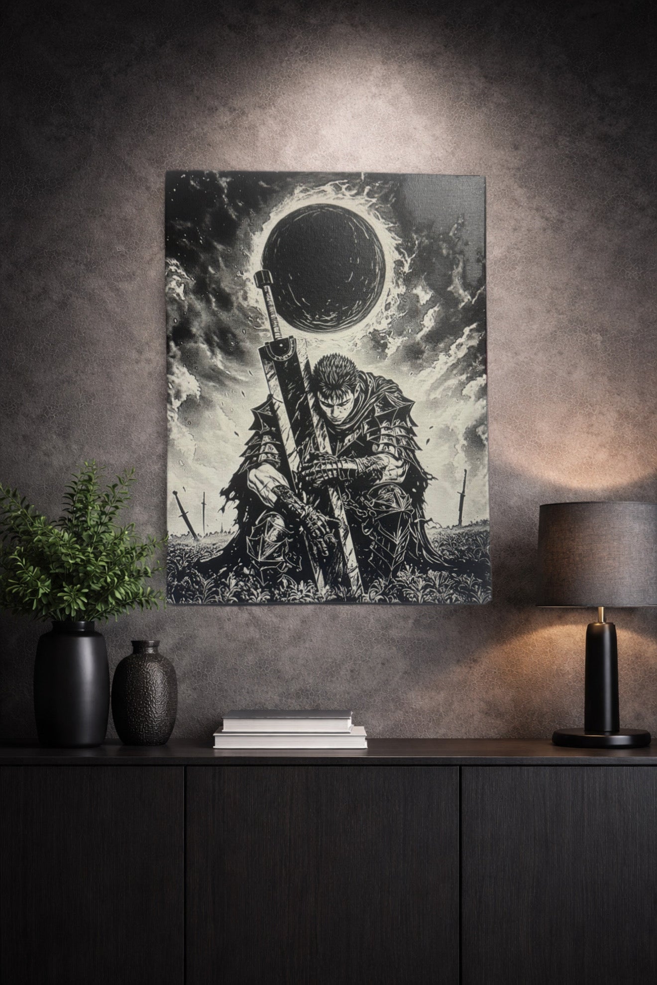 Tableau survivant face au destin – Art manga noir et blanc sombre – Toile 30x40 cm - DesignRomArt