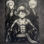 Tableau trio pirates capitaines style manga décoration murale noir et blanc 30x40 cm - DesignRomArt