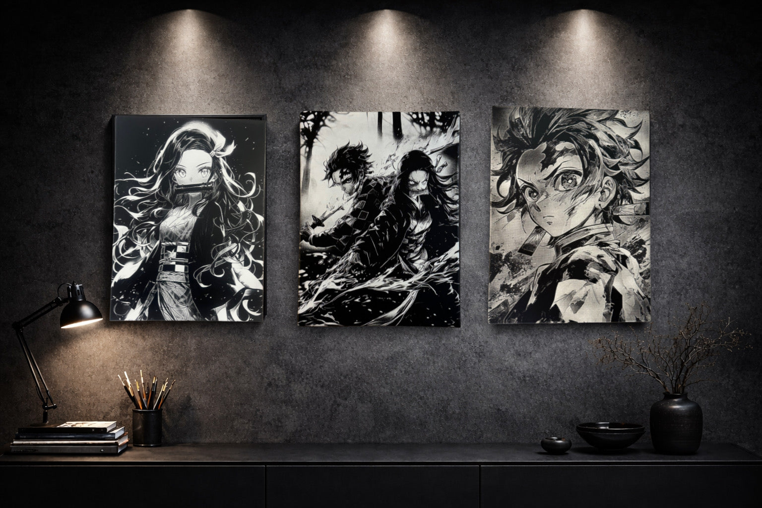 Tableau moderne noir et blanc à l’univers épique