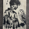 Tableau univers magie et sorcellerie noir et blanc – Château, hibou et personnage – Décoration murale 30x40 cm - DesignRomArt