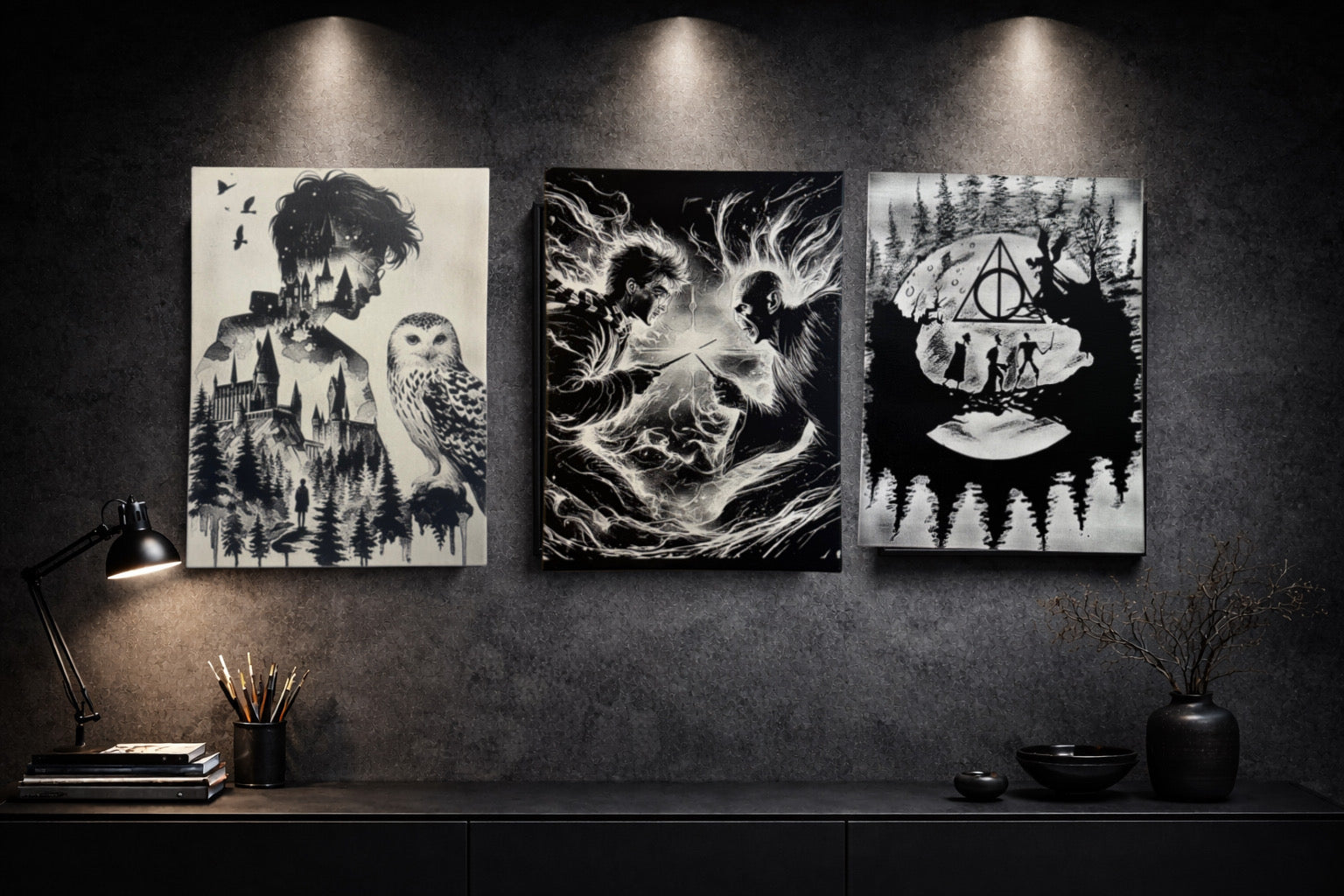 Décoration murale univers magique noir et blanc