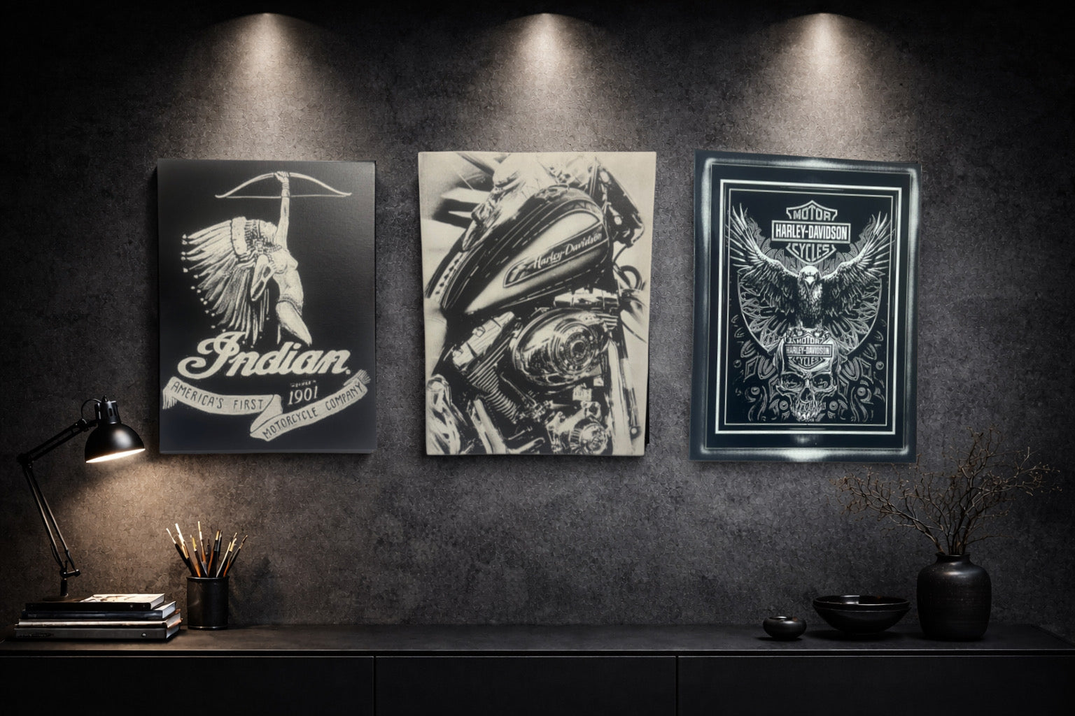 toile murale biker crâne mécanique industriel