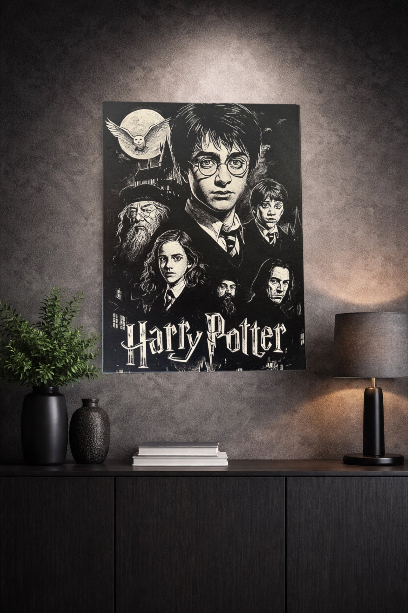 Tableau artistique école de magie en noir et blanc