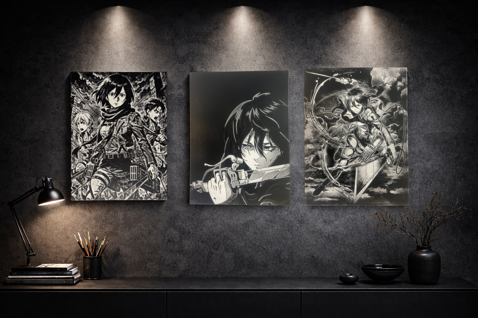 Tableau univers survie bataille dramatique en noir et blanc