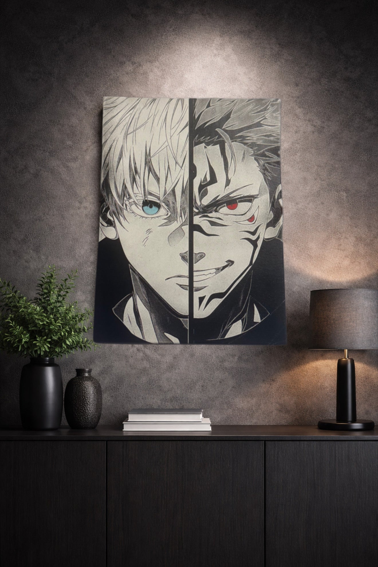 Tableau visage duel intérieur héros sombre noir et blanc – décoration murale moderne 30x40 cm - DesignRomArt