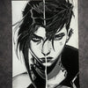 Tableau visage guerrière scindé en dualité ambiance sombre futuriste noir et blanc décoration murale 30x40 cm - DesignRomArt