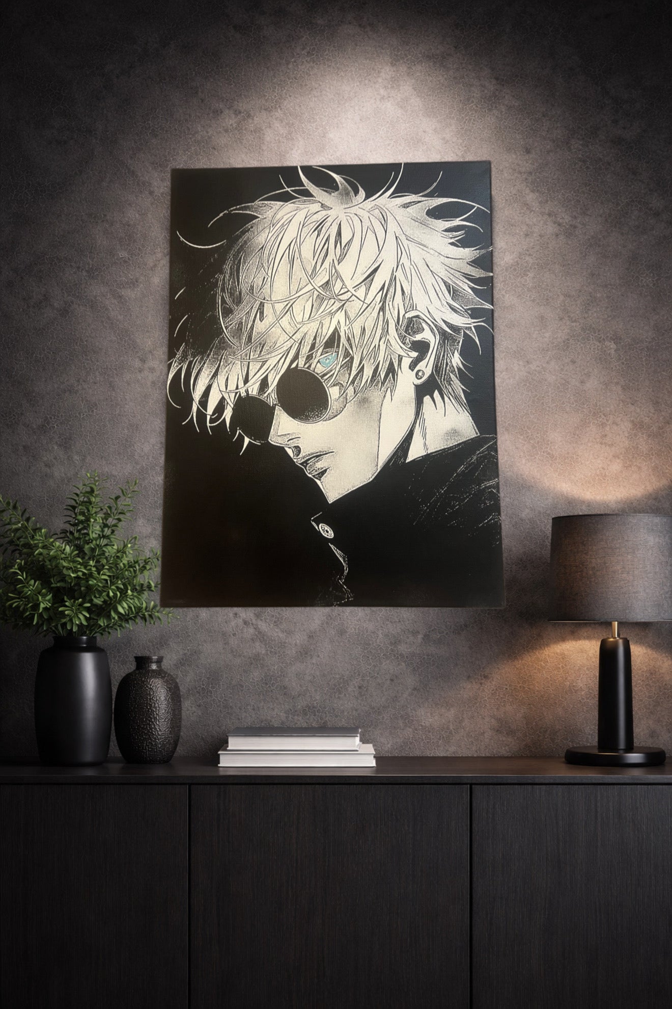 Tableau mural moderne avec visage sombre et charismatique