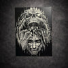 Tableau mural noir et blanc visage torturé sous entité démoniaque géante
