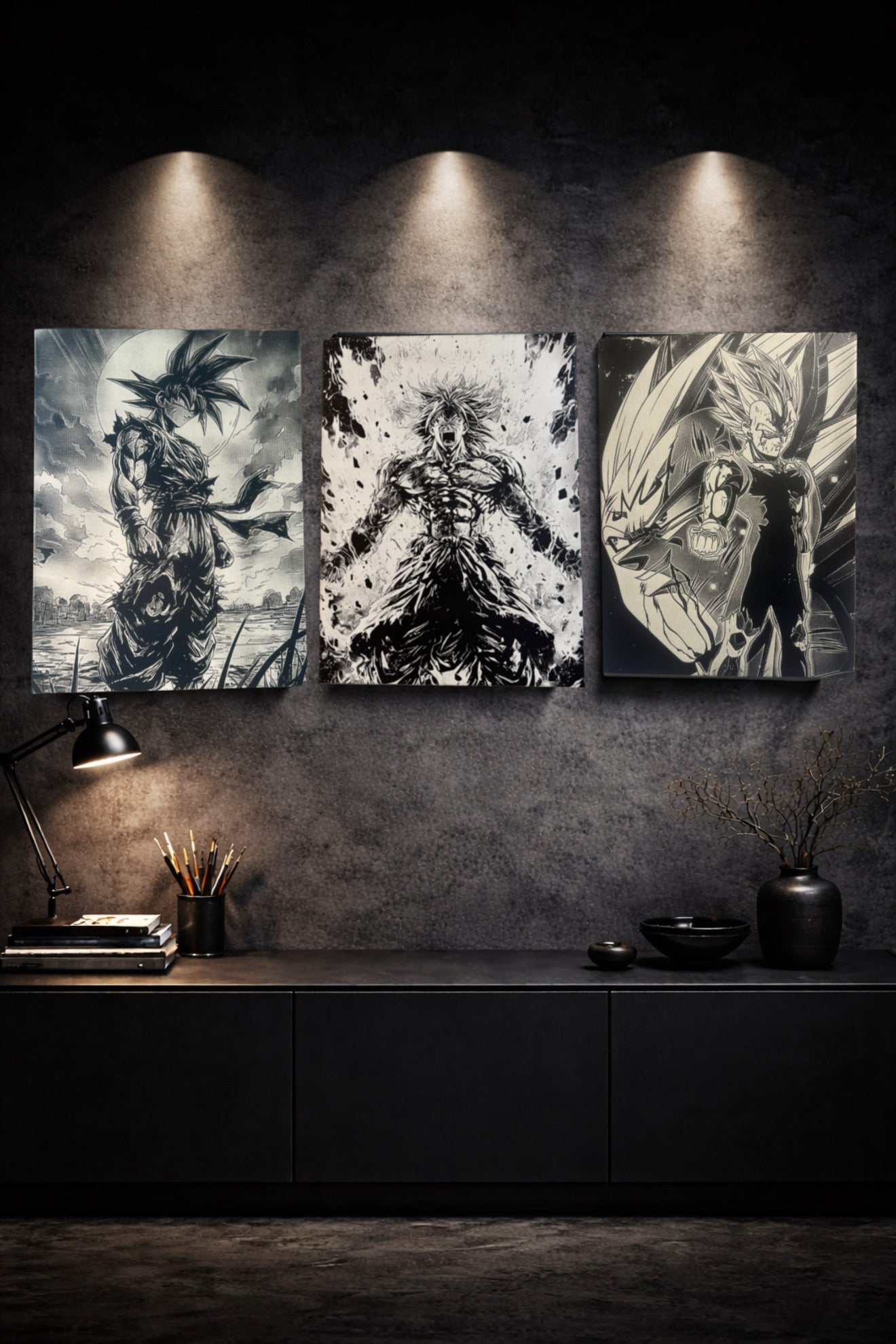 Tableau volonté absolue – Art manga noir et blanc maîtrisé – Toile 30x40 cm - DesignRomArt