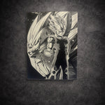 Tableau manga noir et blanc représentant une puissance maîtrisée et une volonté inébranlable, art mural intense sur toile 30x40 cm